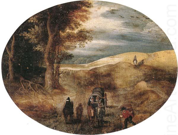 A Hilly landscape with a Horse-Drawn cart and other, unknow artist